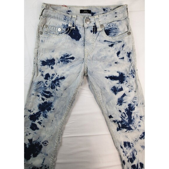 True Religion Ricky Relaxed Straight Jeans Mens 31 Thick Stitch Acid Wash - Picture 2 of 12